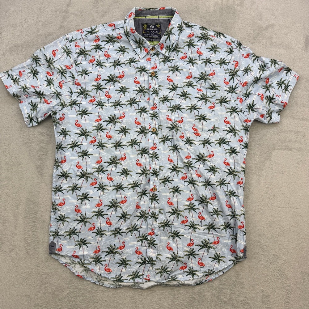 MBX Paradise Shirt Mens XL Blue Flamingo Palm Tree Tropical Aloha Summer Beach‎